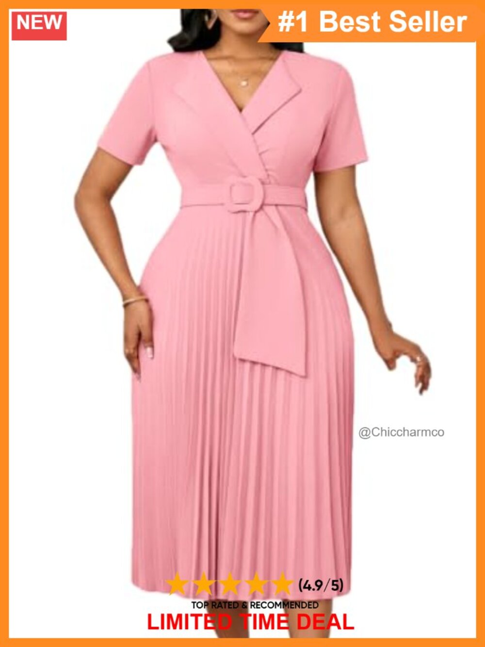 Pleated Short Sleeve Midi Dress Semi Formal Church Wedding Guest